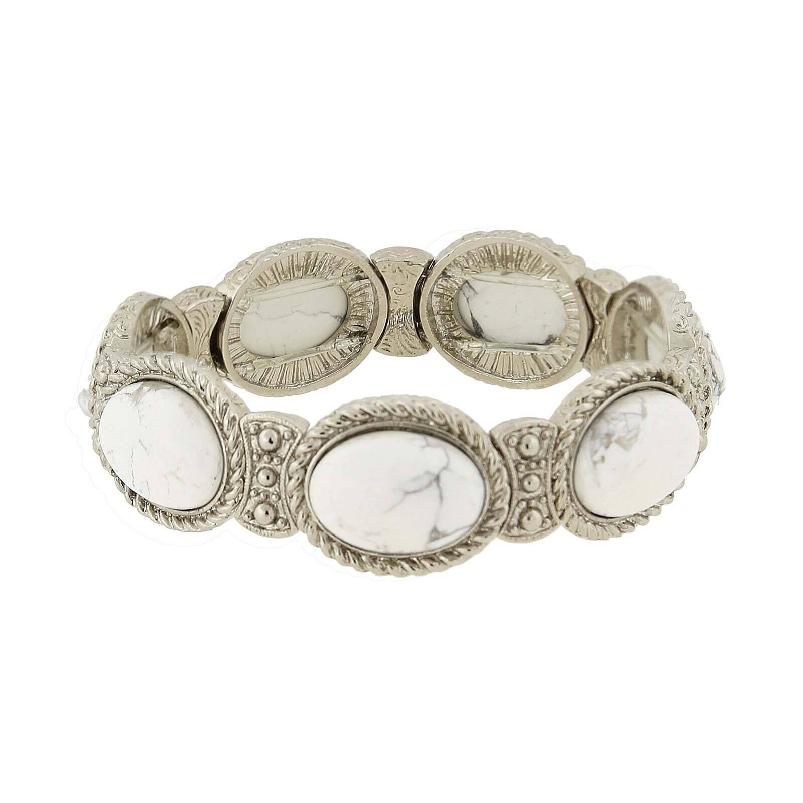 1928 Jewelry Gemstone White Howlite Stretch Bracelet for Women - Healing Crystal Beaded Elastic Wristband for Yoga, Meditation & Spiritual Gifts