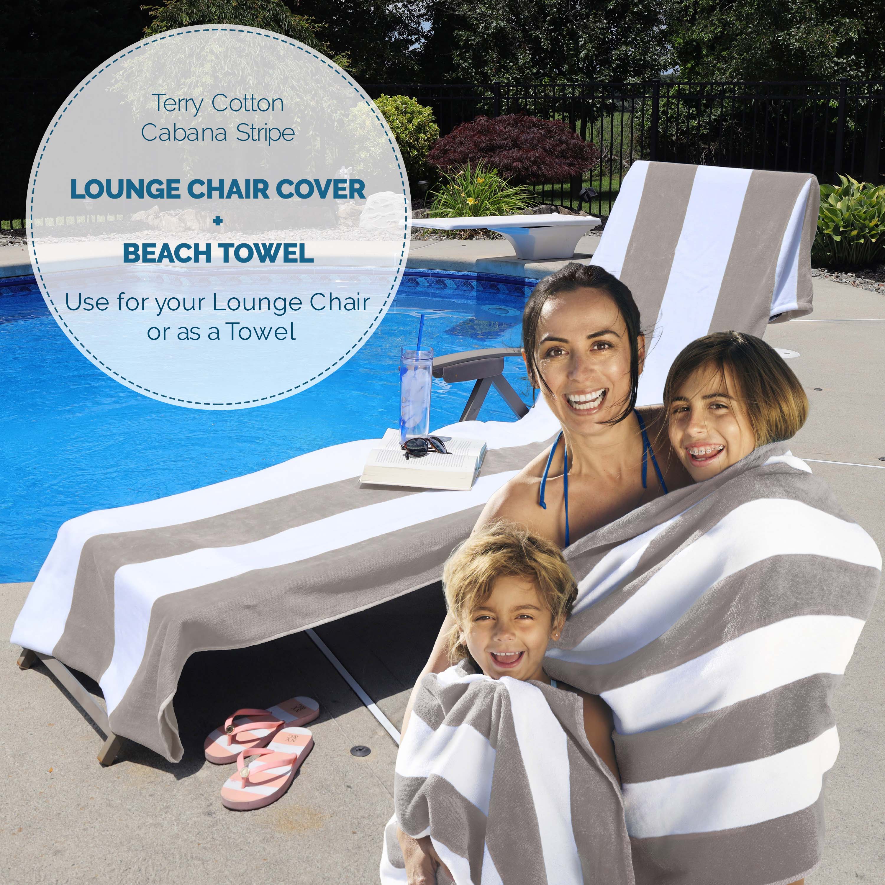 Premium Cotton Cabana Stripe Chaise Lounge Chair Cover - Standard Size, UV Resistant & Waterproof - Perfect for Poolside, Patio, and Outdoor Furniture Protection