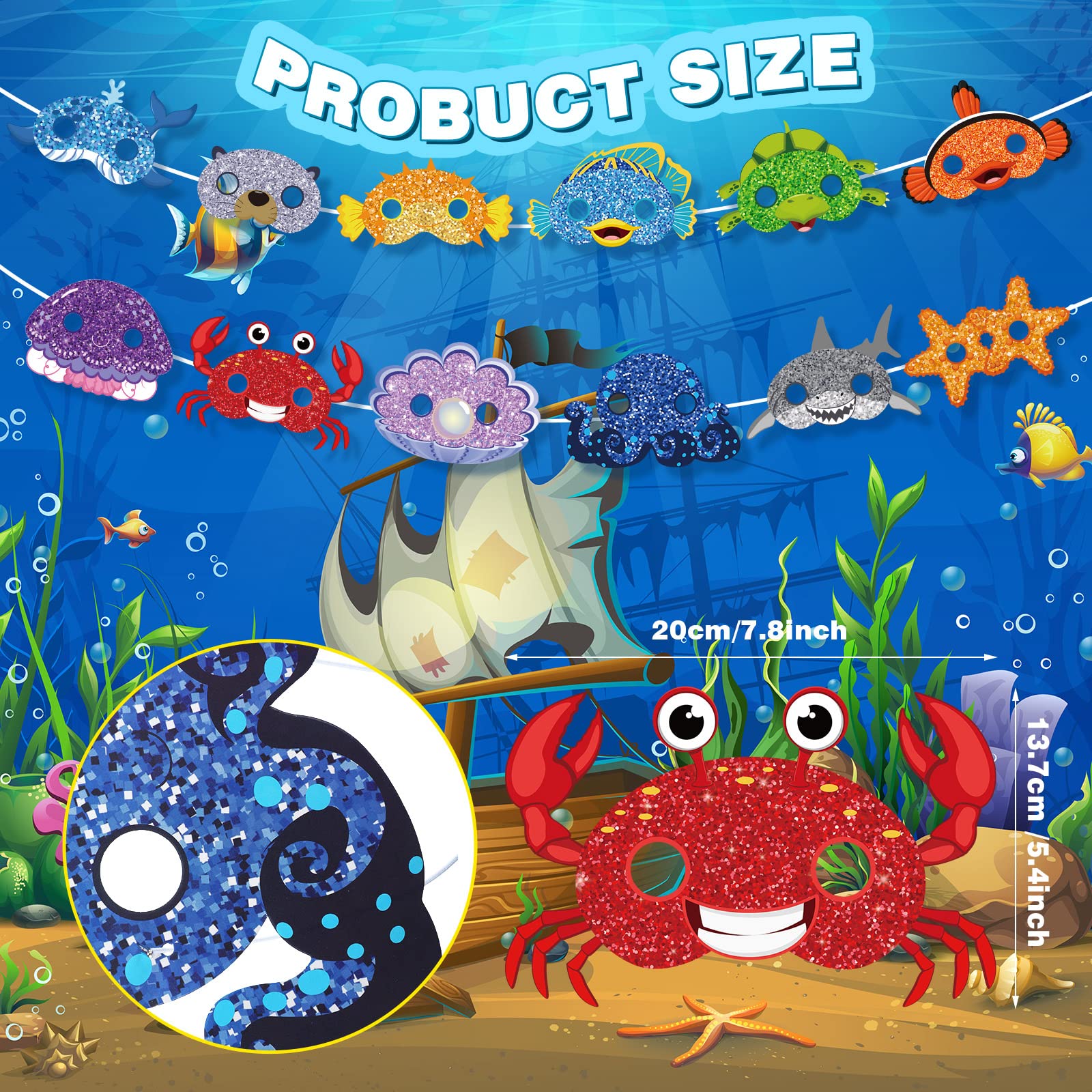24 Pack Under the Sea Animal Masks for Kids - Ocean Themed Birthday Party Supplies, Baby Shower Favors & Costume Accessories for Boys and Girls - Perfect for Themed Parties, School Plays & Dress-Up Fun
