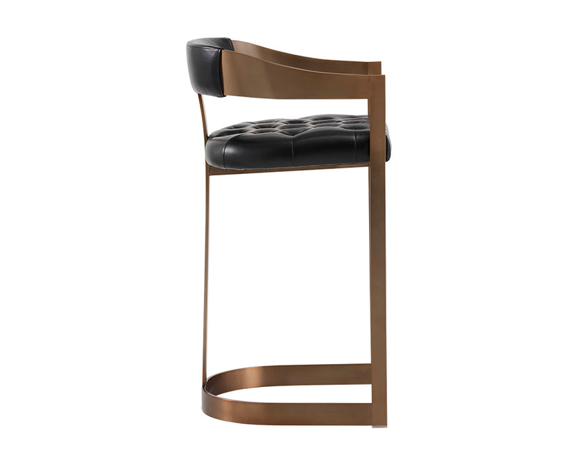 Beaumont Barstool - Antique Brass Finish with Cantina Black Seat - Perfect for Kitchen Islands, Bars & Home Decor