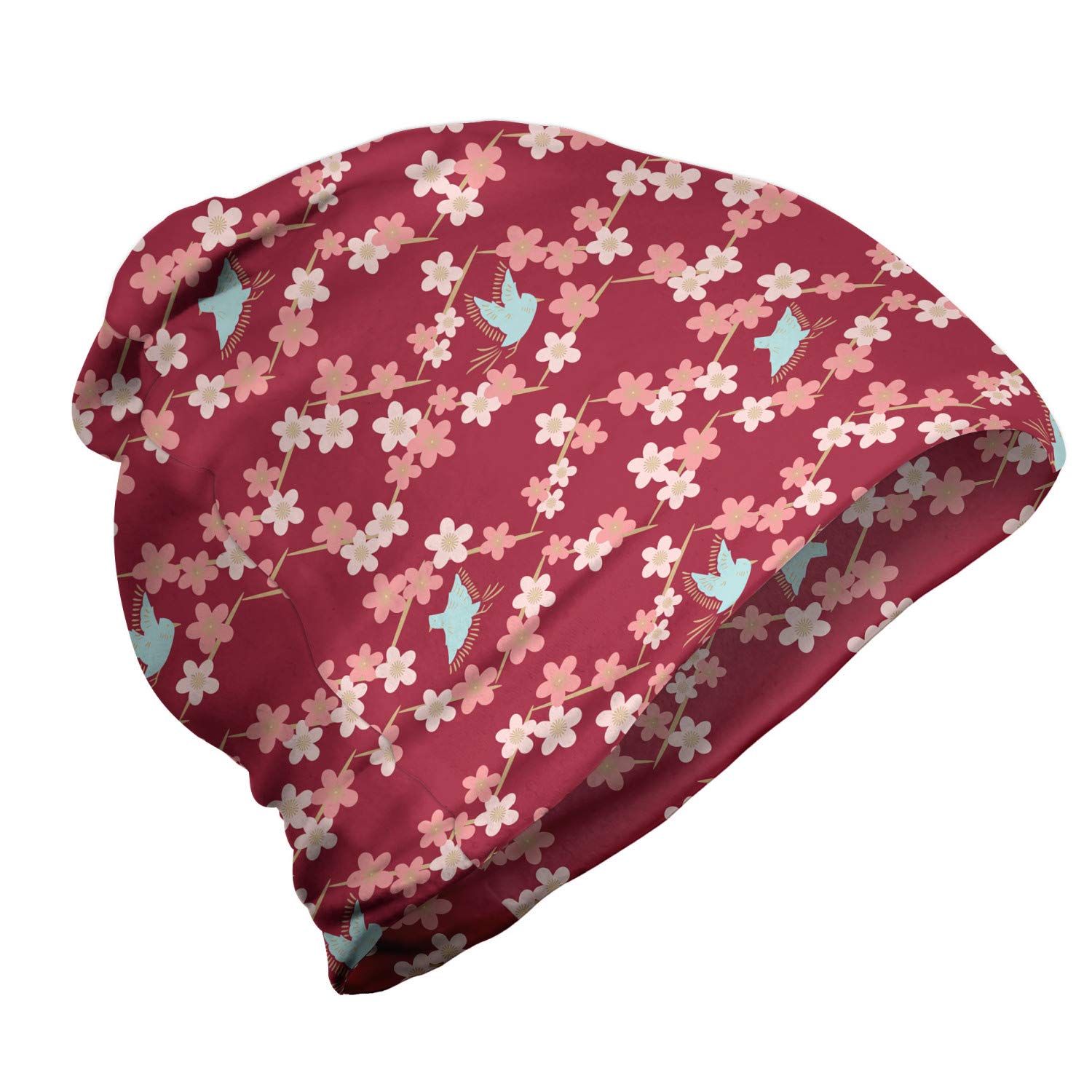 Ambesonne Unisex Beanie - Floral Bird Design Winter Hat for Men & Women - Warm Knit Beanie for Hiking, Camping, and Outdoor Activities