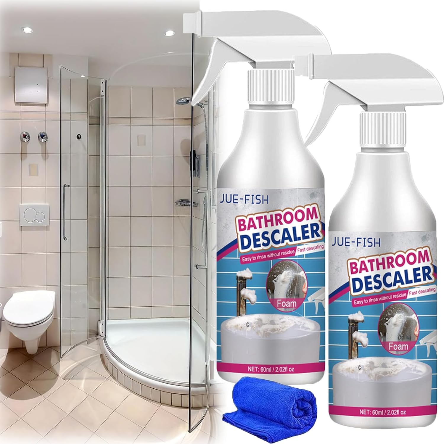 LifeSunny Bathroom Descaler Foam Cleaner - Powerful Stain Remover for Shower, Sink & Toilet - Eliminates Hard Water Stains & Soap Scum - Ideal for Bathroom Cleaning & Maintenance (2-Pack)