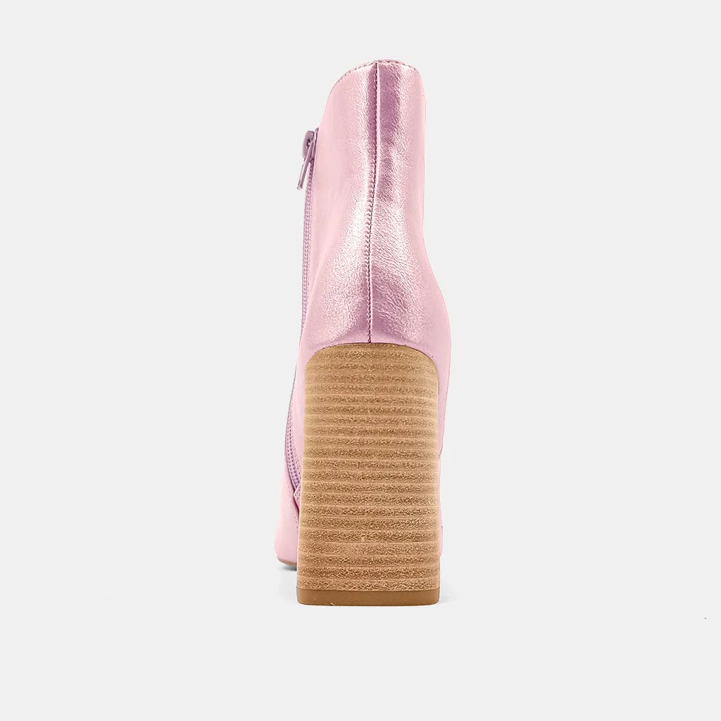 Shu Shop Women's Pink Metallic Veronica Bootie - Stylish Chunky Heel Ankle Boots for Party, Night Out & Fashion Outfits