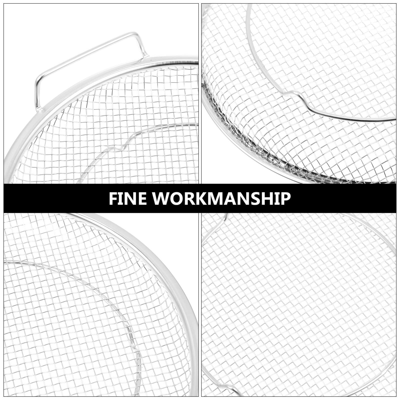 HEMOTON Stainless Steel Deep Fryer Basket, Grilling Basket & Noodle Strainer - Asian Steamer Basket, Wire Steaming Rack, Serving Tray for French Fries, Veggies & Corn Cakes - Perfect for Home Cooking, Restaurant Use & Outdoor BBQ