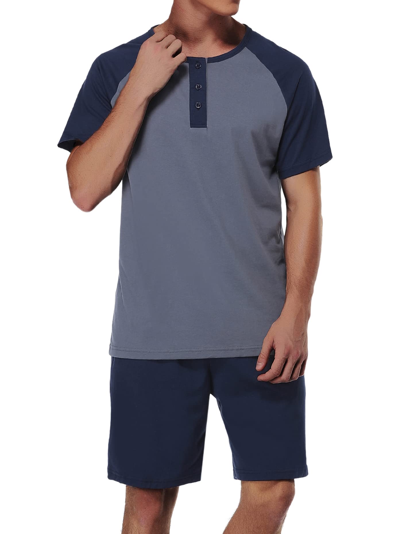 Men's Cotton Pajama Set - Soft V-Neck Sleepwear Lounge Set with Pockets for Comfortable Nightwear & Relaxing at Home