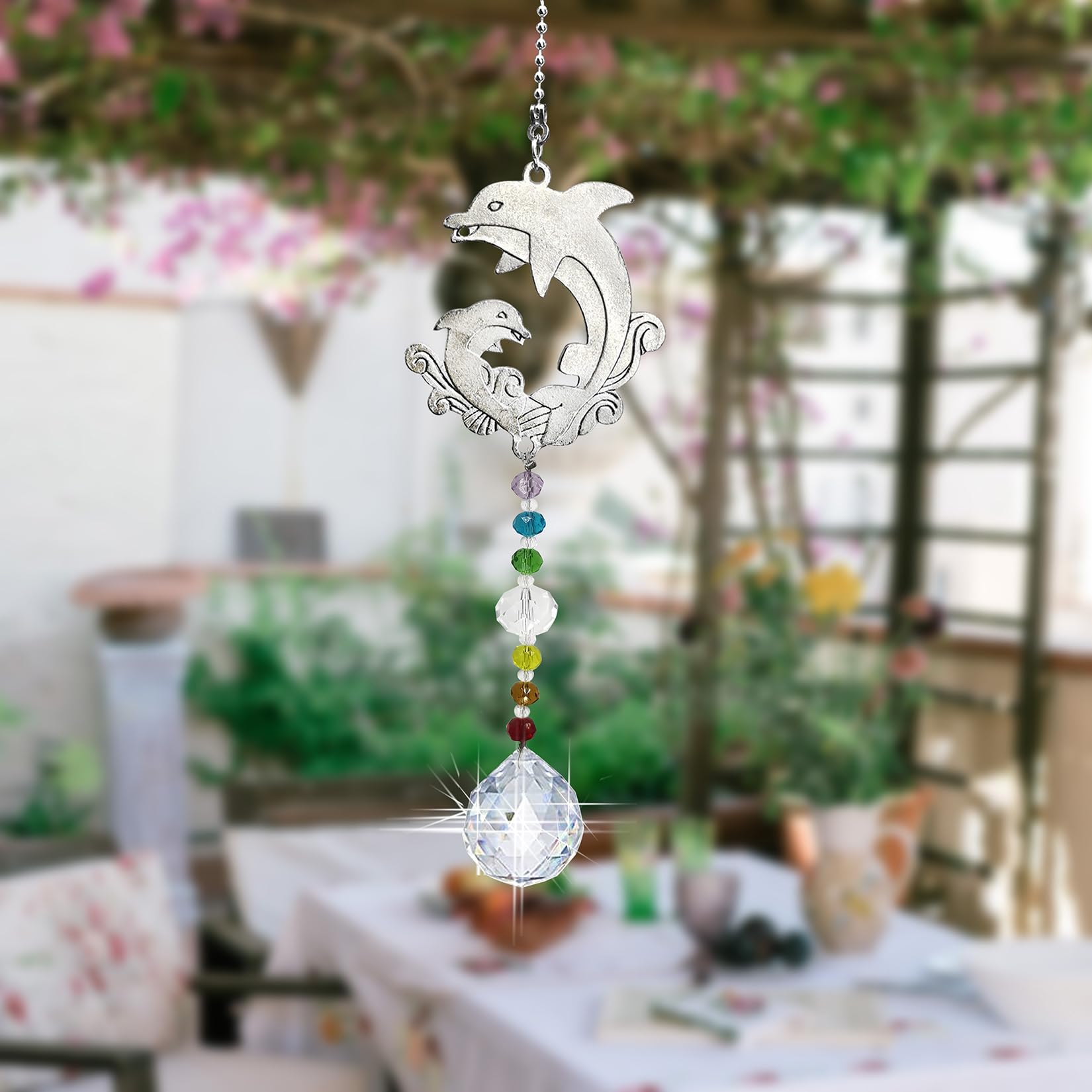Crystal Dolphin Sun Catcher - Window Hanging Rainbow Maker Ornament with Prisms for Home & Garden Decor | Perfect for Living Rooms, Bedrooms, and Outdoor Spaces