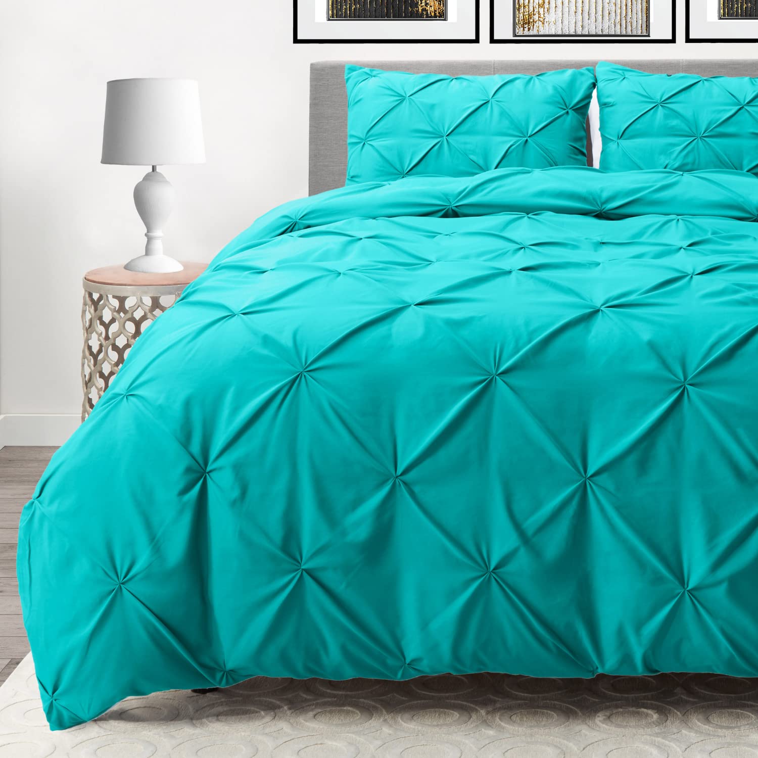 Premium Nestl King Comforter Set - Pinch Pleat & Pintuck Design, 3-Piece Down Comforter with 2 Pillow Shams for King/Cal King Beds - Luxurious Teal Blue Bedding Set - Perfect for Master Bedrooms & Guest Rooms