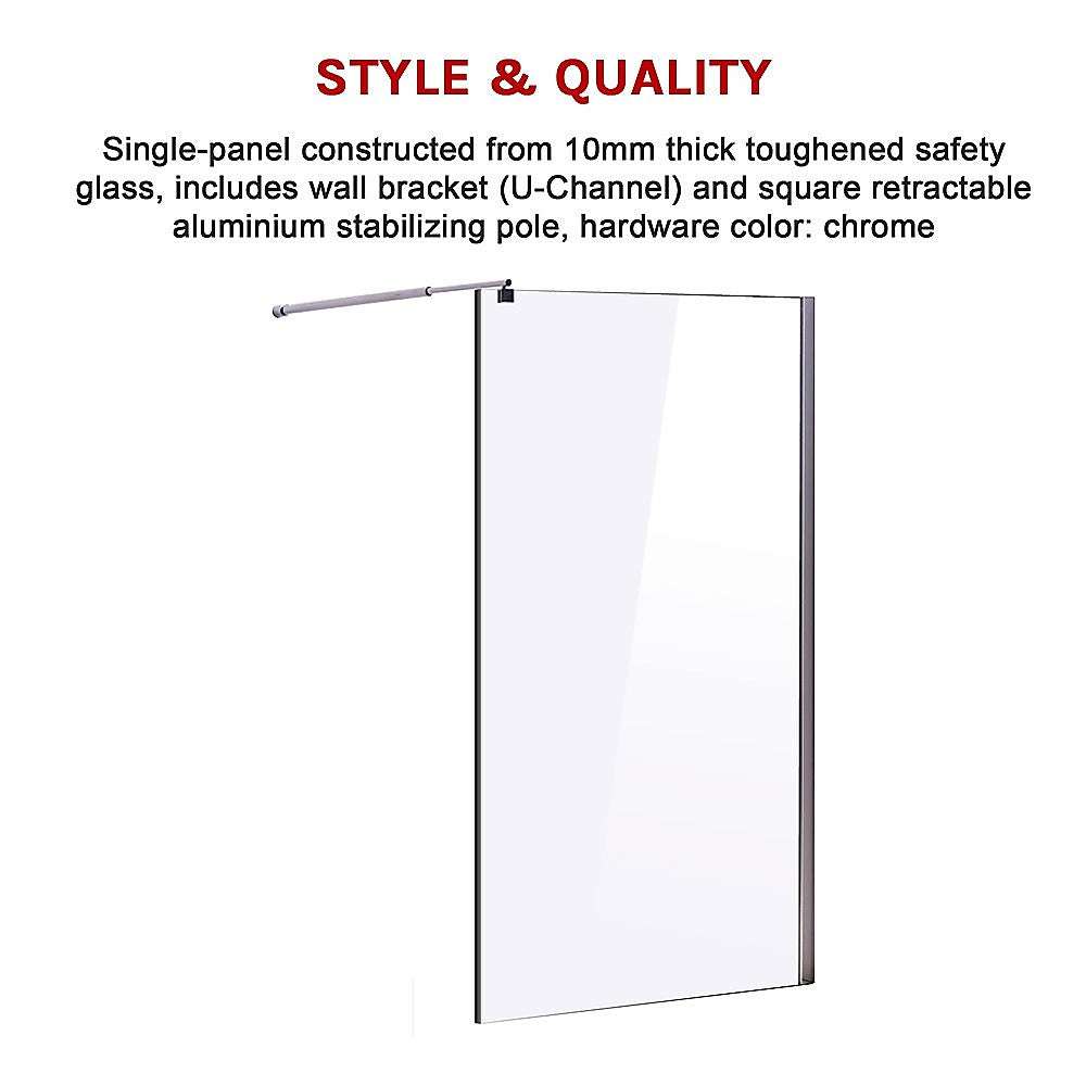 10mm Frameless Safety Glass Shower Screen - 1200mm x 2100mm - Tempered Bathroom Glass Panel for Walk-in Showers and Wet Rooms