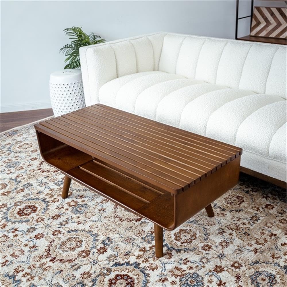 Allora Mid Century Modern Coffee Table - Solid Wood Brown Finish for Living Room, Lounge & Office - Stylish & Durable Home Decor Furniture