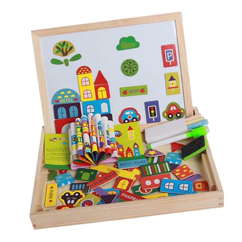 Enakshi Kids Wooden Magnetic Drawing Board with Jigsaw Puzzles - Montessori Educational Toys for Toddlers & Preschoolers | Perfect for Home Learning, Travel & Creative Play