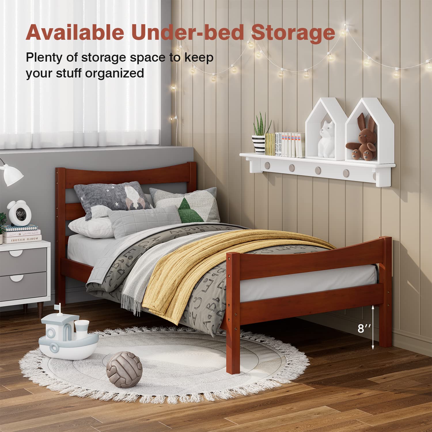 NAFORT Twin Size Wood Bed Frame with Headboard & Footboard - Solid Pine Platform Bed for Kids, No Box Spring Needed - Walnut Finish | Perfect for Boys & Girls Bedrooms, Dorm Rooms & Guest Rooms