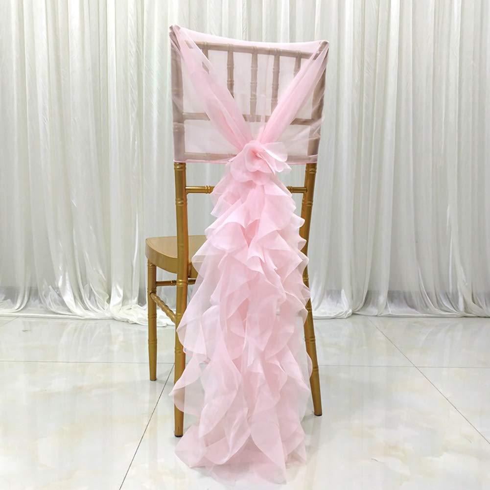 Elegant Milk Yarn Chair Cover with Tulle Back Cap - Perfect for Bridal Showers, Weddings & Baby Showers - Long Tulle High Chair Skirt Slipcovers (Pink, 4pcs) - Ideal for Party Decorations, Banquets & Special Events