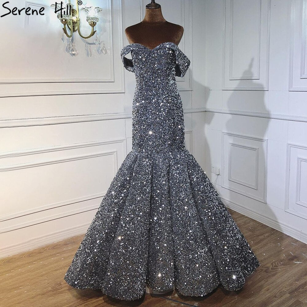 Serene Hill Gold Luxury Mermaid Wedding Dress - Off Shoulder Sparkling Elegant Sexy Bridal Gown HA2353 | Perfect for Beach Weddings, Evening Galas & Formal Occasions