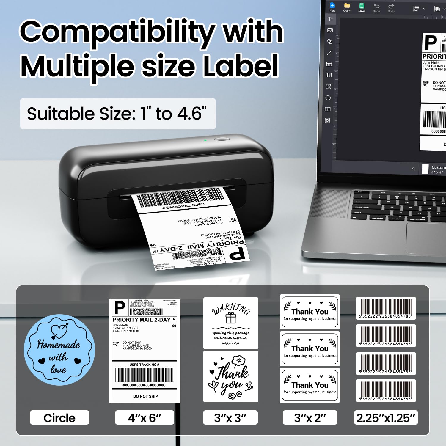 LabelCreate 4x6 Wireless Thermal Shipping Label Printer for Home & Small Business - Compatible with iPhone, Android, Mac, Windows, UPS & Colissimo - Perfect for E-commerce, Amazon FBA & Package Shipping