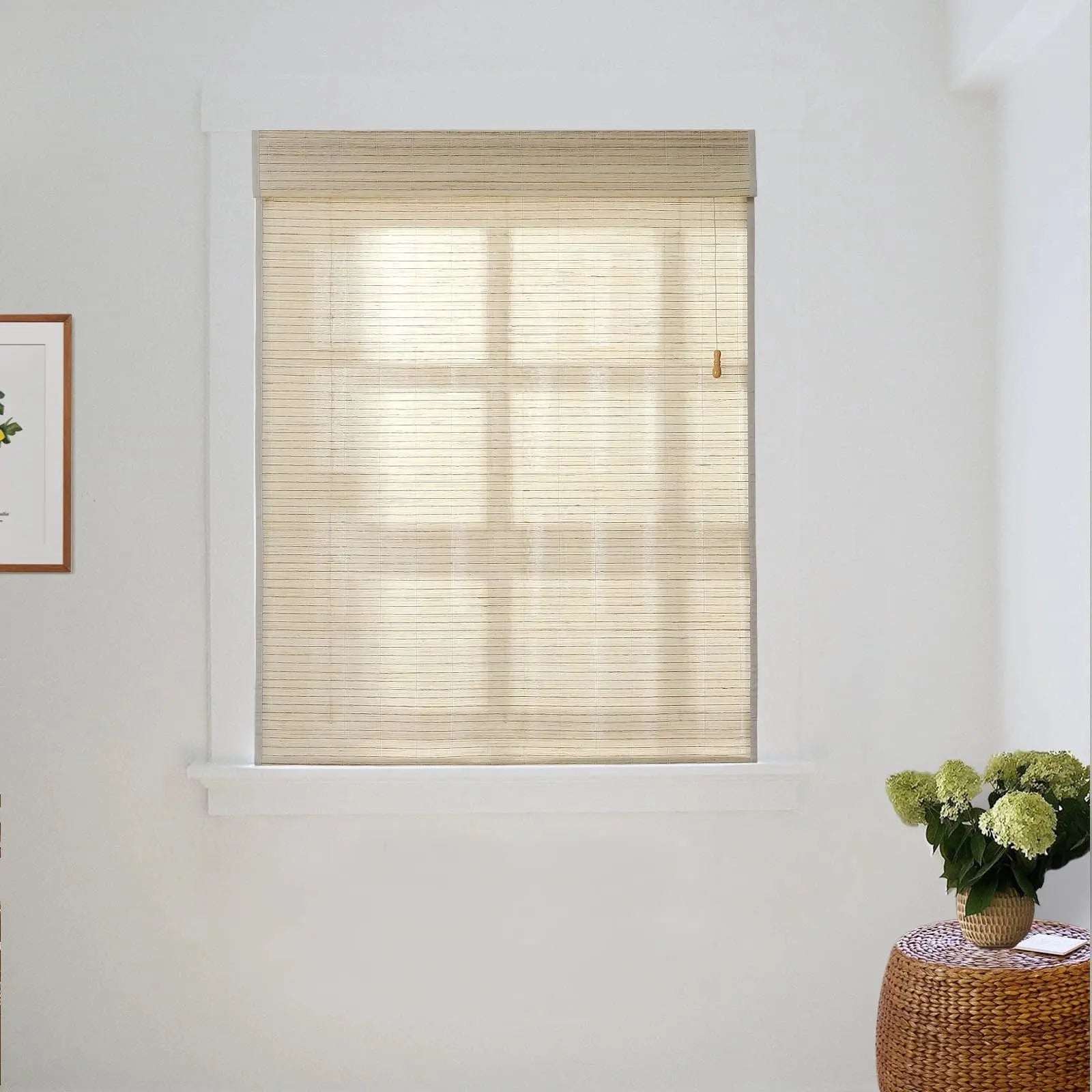 Natural Ramie Bamboo Woven Window Shade - Sand Beige Color | Eco-Friendly Room Darkening Blind for Living Room & Bedroom