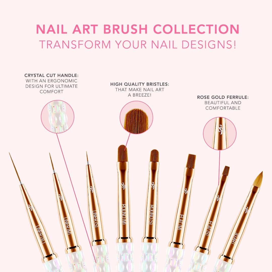 Kiara Sky Professional Gel Nail Art Brush Set - Long Lasting Nail Cleaner Tools for Women - Perfect for DIY Manicures, Salon Nail Art & Home Gel Polish Application (Clear Brush Collection)