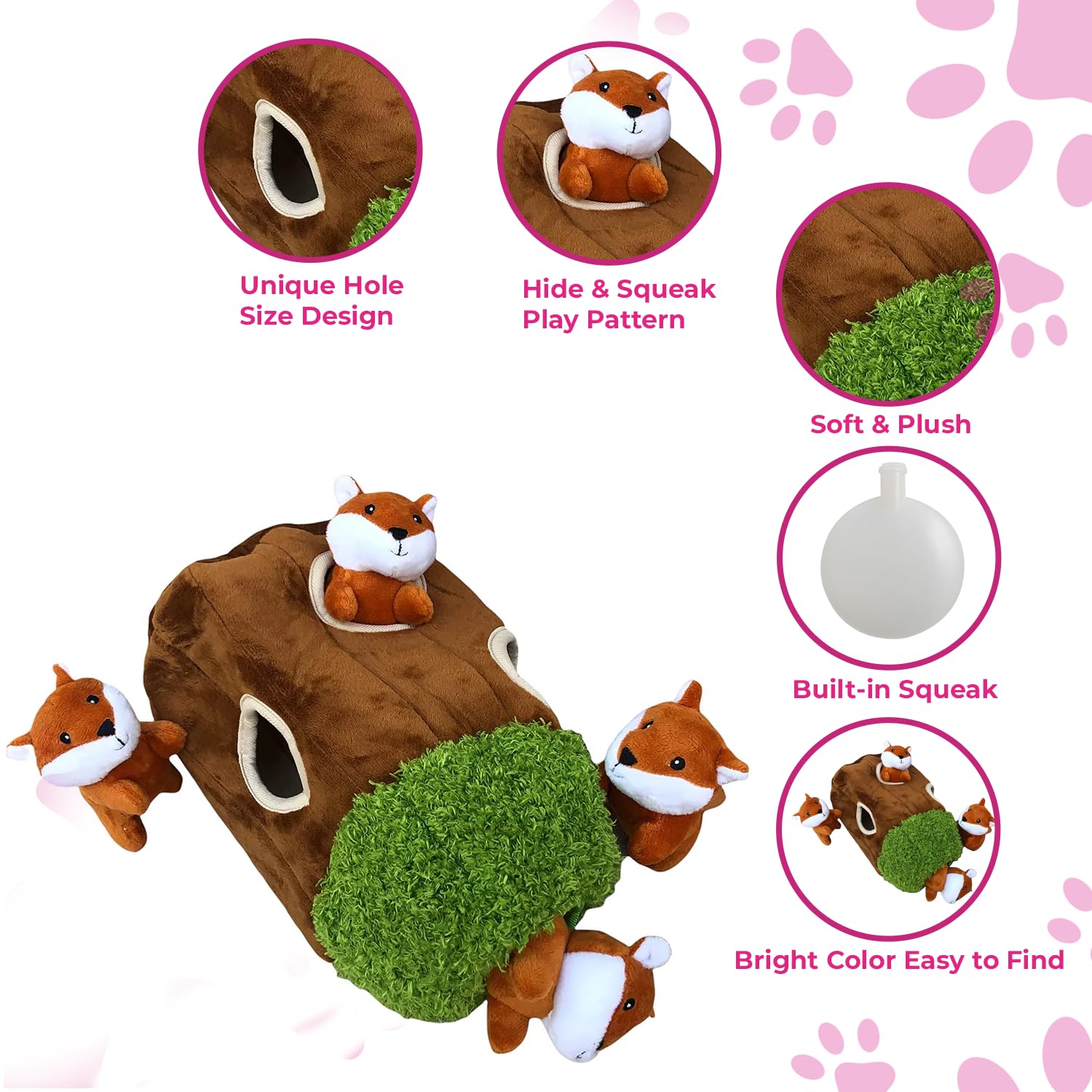Interactive Plush Fox Hide and Seek Dog Toy with Squeaker - Fun Burrow Game for Small & Medium Dogs | Perfect for Indoor Play, Training & Stimulating Your Pet's Natural Hunting Instincts (Tree with Fox, Medium Size)