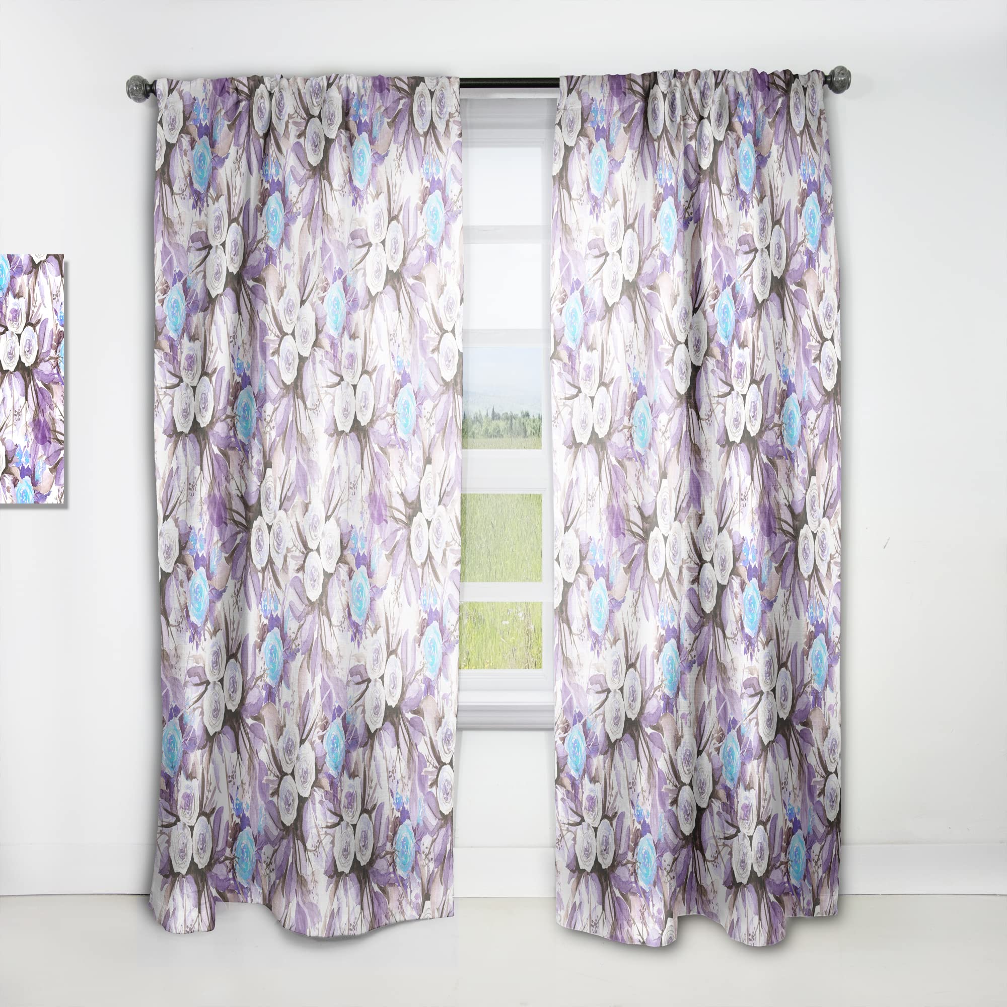 DesignQ Vintage Floral Curtains - Purple Blue & White Thermal Insulated Window Drapes for Bedroom & Living Room (52x120 Inch, Single Panel) - Perfect for Home Decor & Light Blocking