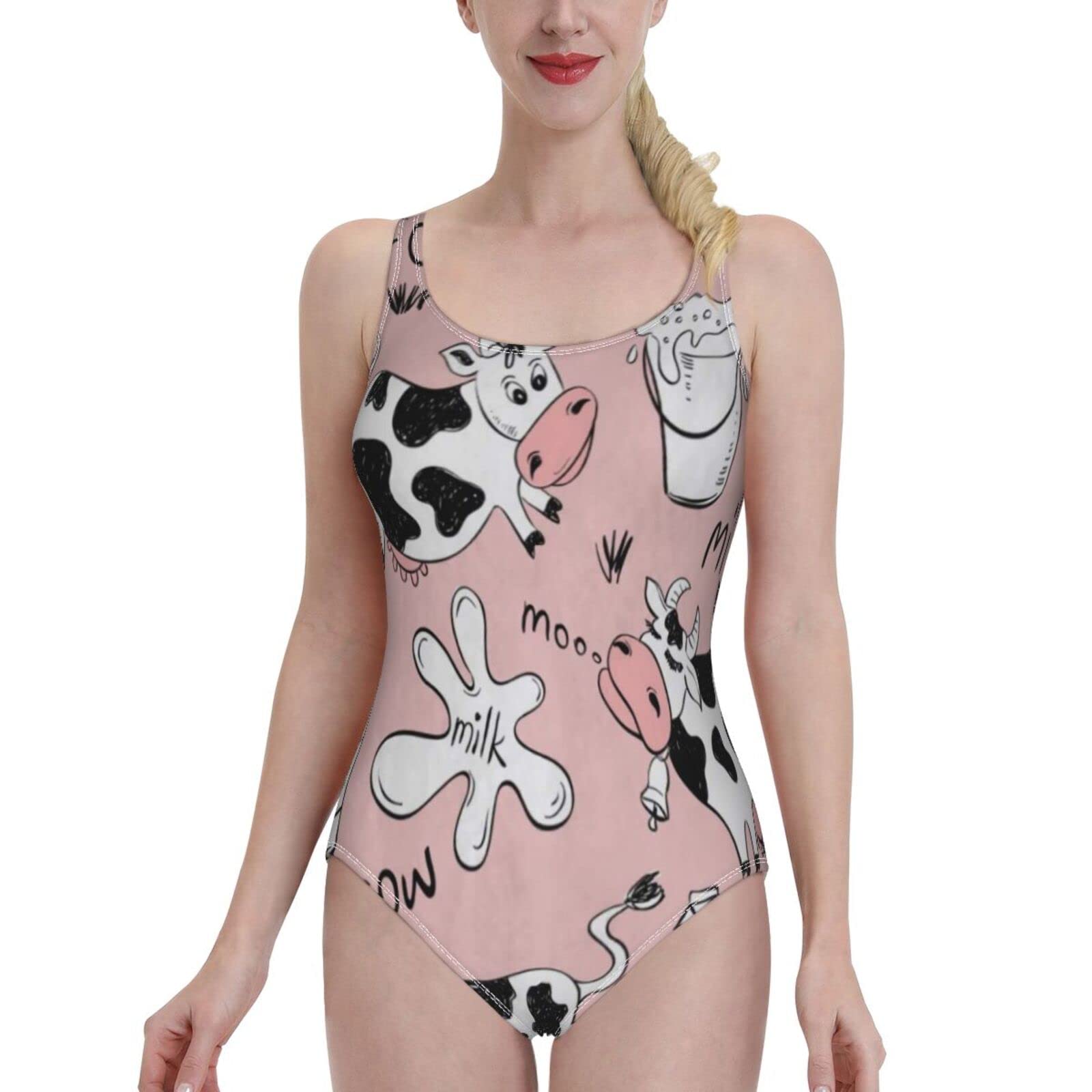 Stylish Women's One Piece Halter Swimsuit - Cute Cow Print Bathing Suit for Beach, Pool & Summer Vacations | Fashion Swimwear for Women