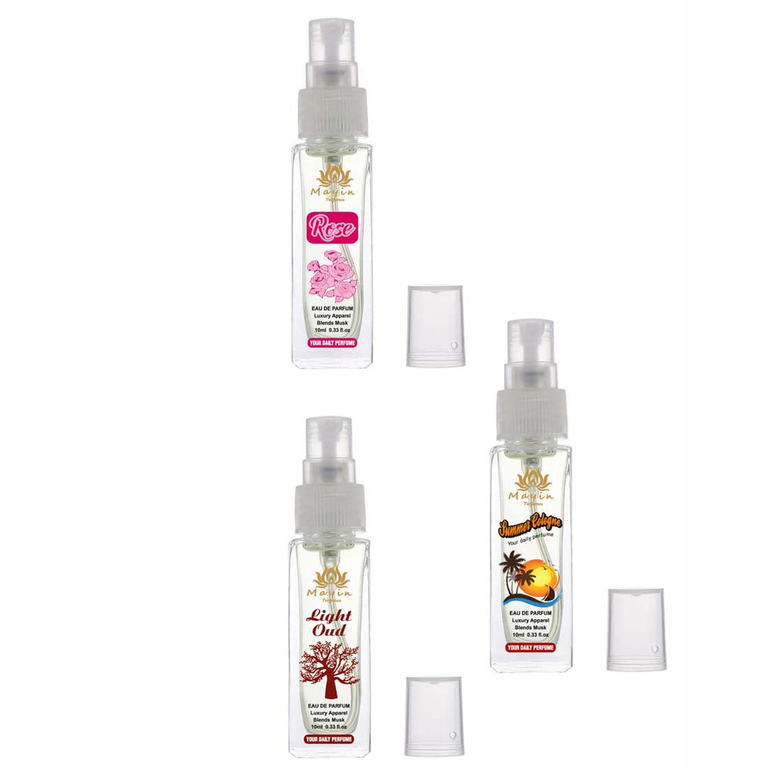 Mayin Rose Summer Cologne - Light Oudh Eau De Parfum & Pocket Perfume Set for Women (30ml x 3 Pack) | Floral Fragrance for Date Night, Office & Special Occasions