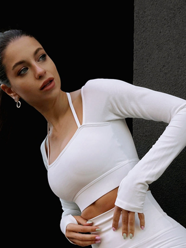 ZASUWA Women's Solid Color Ribbed Thumbhole Short Sleeve Tracksuit Set - Comfortable Athletic Wear for Gym, Running & Casual Outfits