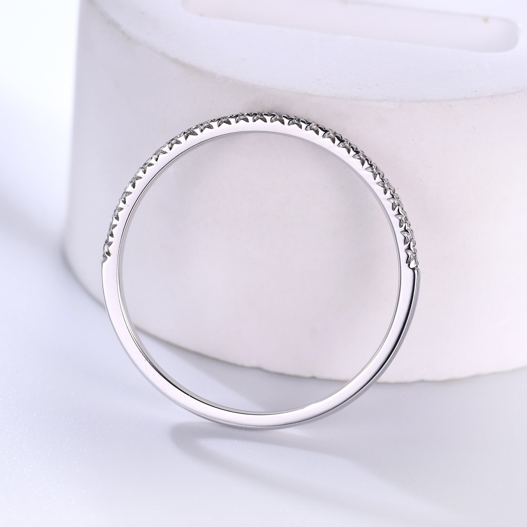 14K White Gold Petite V Pave Diamond Half Eternity Wedding Ring - Elegant Bridal Jewelry for Engagement, Anniversary & Special Occasions