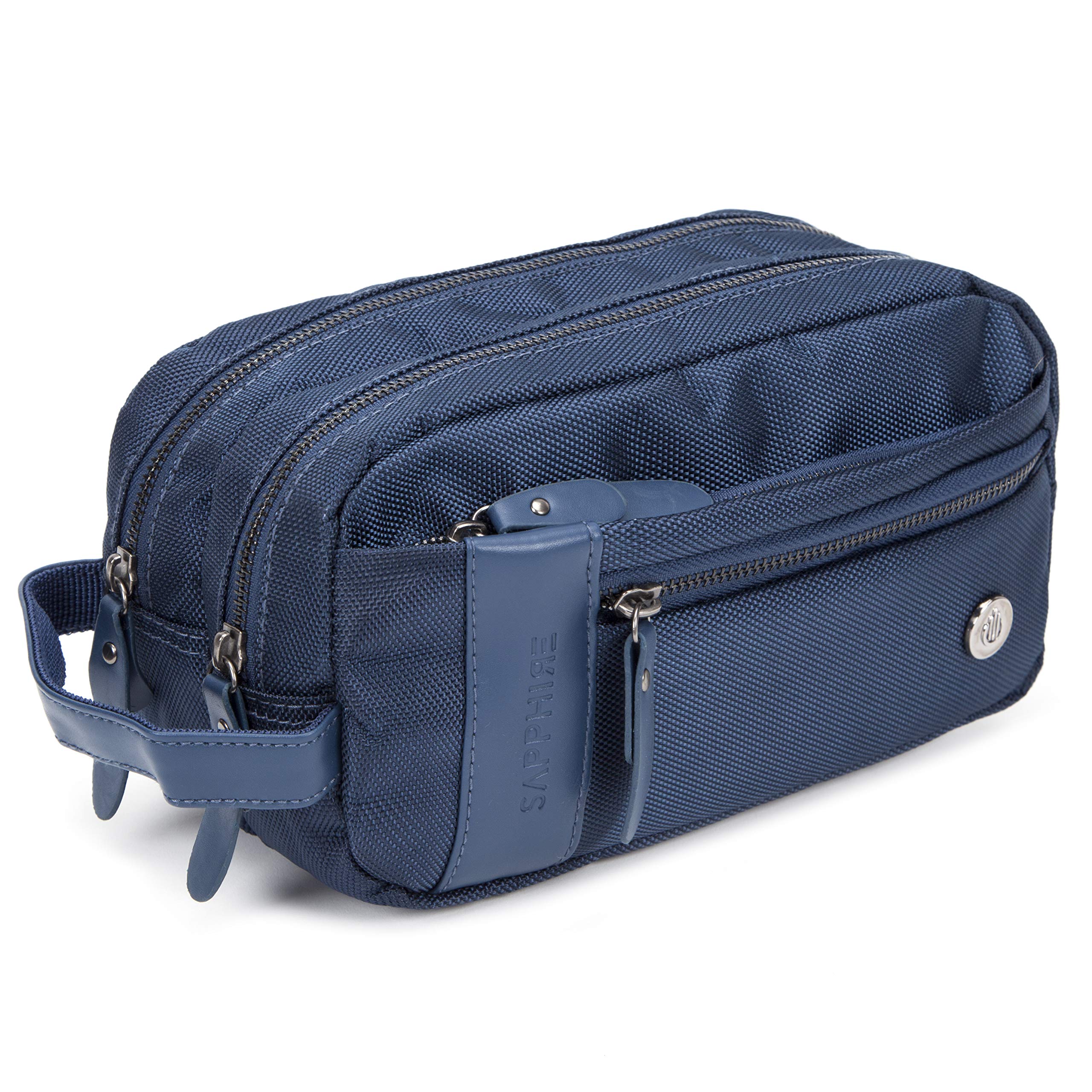 Waterproof Leather Toiletry Bag for Men - Large Travel Wash Bag, Shaving Dopp Kit, Bathroom & Gym Organizer - Navy Blue | Perfect for Business Trips, Camping & Daily Essentials Storage