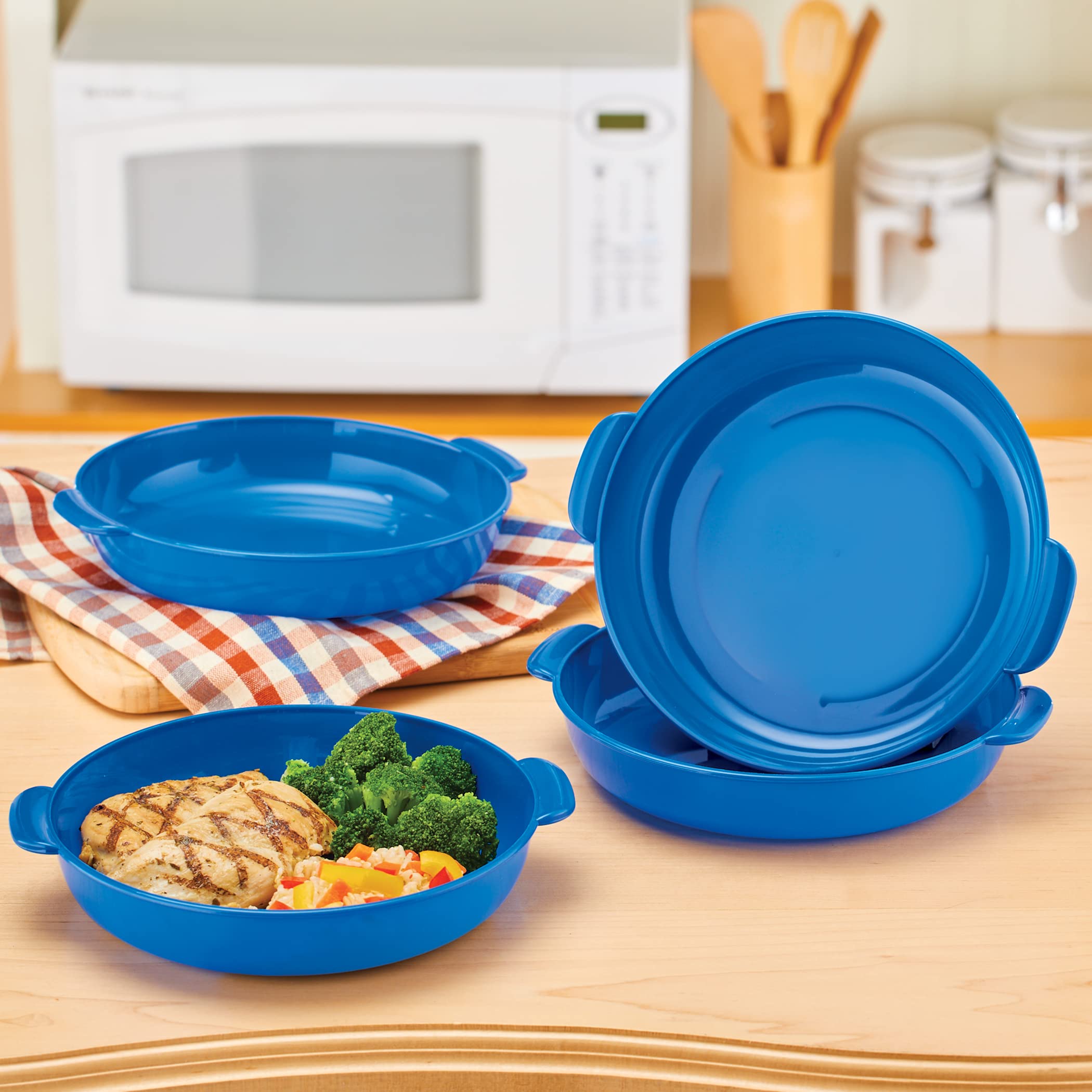 Stackable Plastic Microwave Plates - Set of 4 BPA-Free Dishwasher Safe Plates for Easy Meal Prep & Storage | Perfect for Small Spaces, Dorms, Offices & RVs