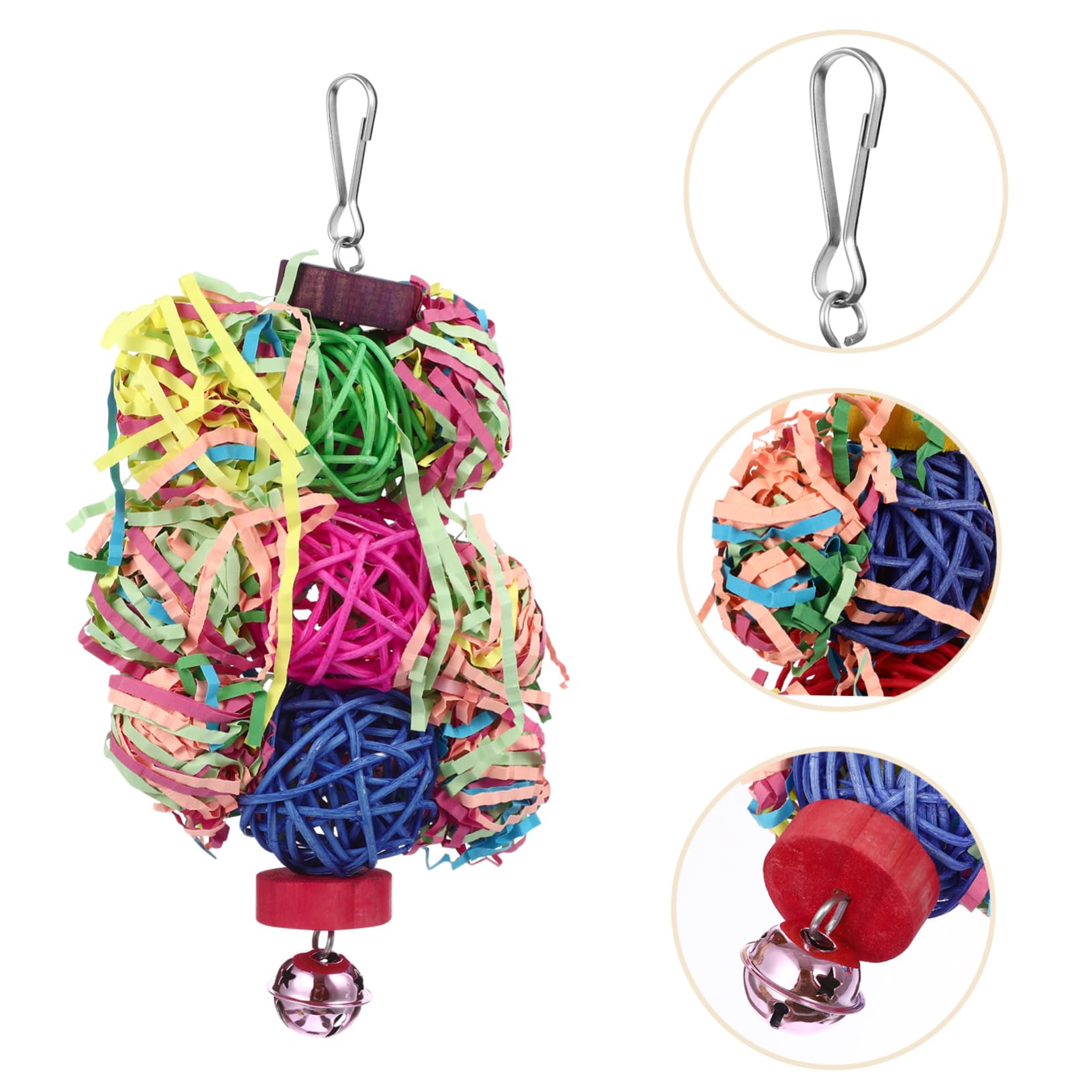 Balacoo 3 Pcs Cockatiel Toys - Parrot Foraging Hanging Shredder, Chewing Perch for Macaws, Conures & African Greys - Wooden Bite Cone Tail Bird Toy for Cage Enrichment and Mental Stimulation
