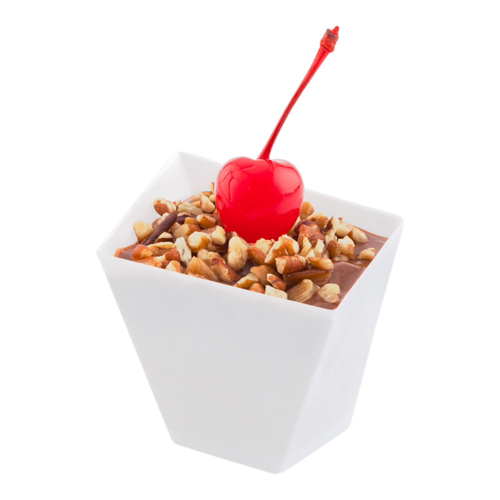 100 Pack 2 oz Square White Plastic Dessert Dishes with 100 Silver Mini Forks - Perfect for Parties, Weddings, Catering & Elegant Dessert Serving