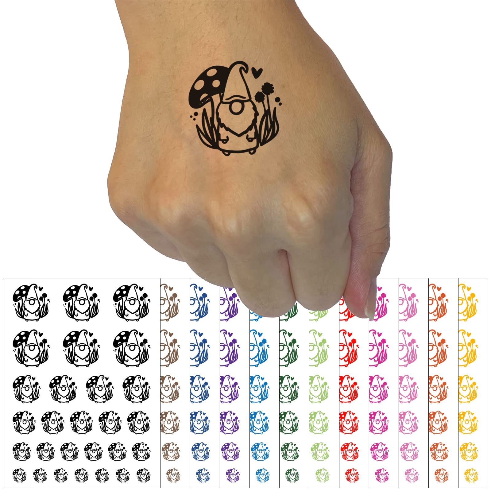 Waterproof Mushroom Garden Gnome Temporary Tattoos - Fake Body Art Stickers for Halloween Costumes, Festival Parties & Outdoor Adventures (Black, 1 Sheet)