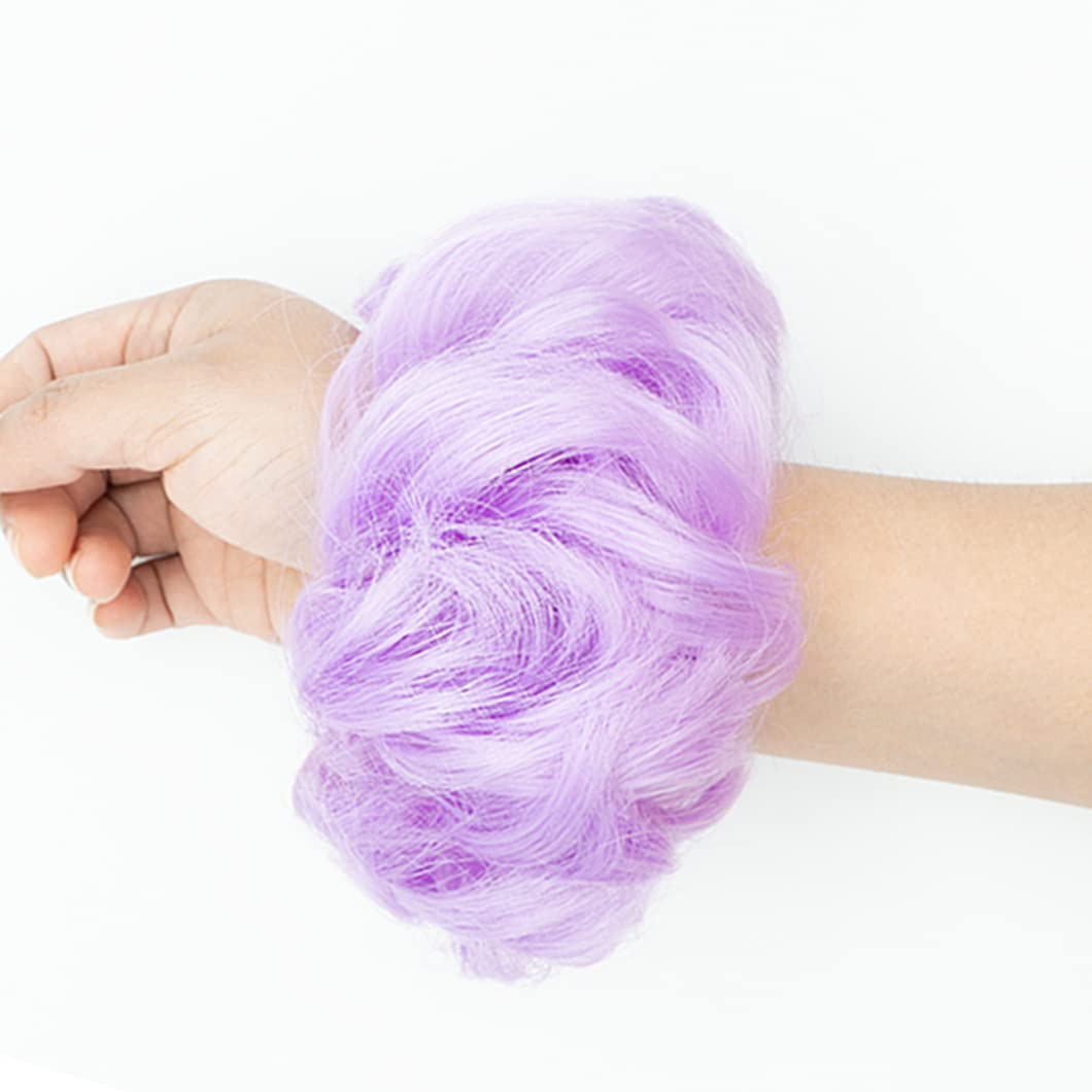 1 PCS Messy Bun Hair Piece - Curly Wavy Synthetic Hair Bun Scrunchies Ponytail Extensions for Women & Girls (Light Purple) - Perfect for Parties, Weddings & Everyday Hairstyles