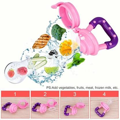 BPA Free Silicone Baby Food & Fruit Feeder Nibbler - Safe Teething Pacifier for Infants & Toddlers (Pink & Yellow Combo Pack) - Perfect for Purees, Fresh Fruits & Soothing Gums at Home or On-the-Go