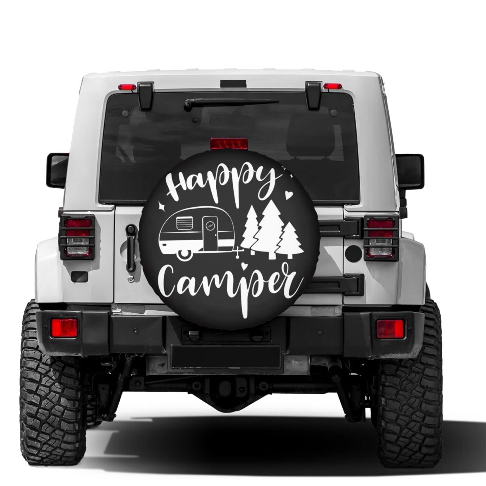 Happy Camper 15 Inch Spare Tire Cover - Dust Proof Wheel Cover for Trailer, RV, SUV & More - Perfect for Camping Trips & Outdoor Adventures