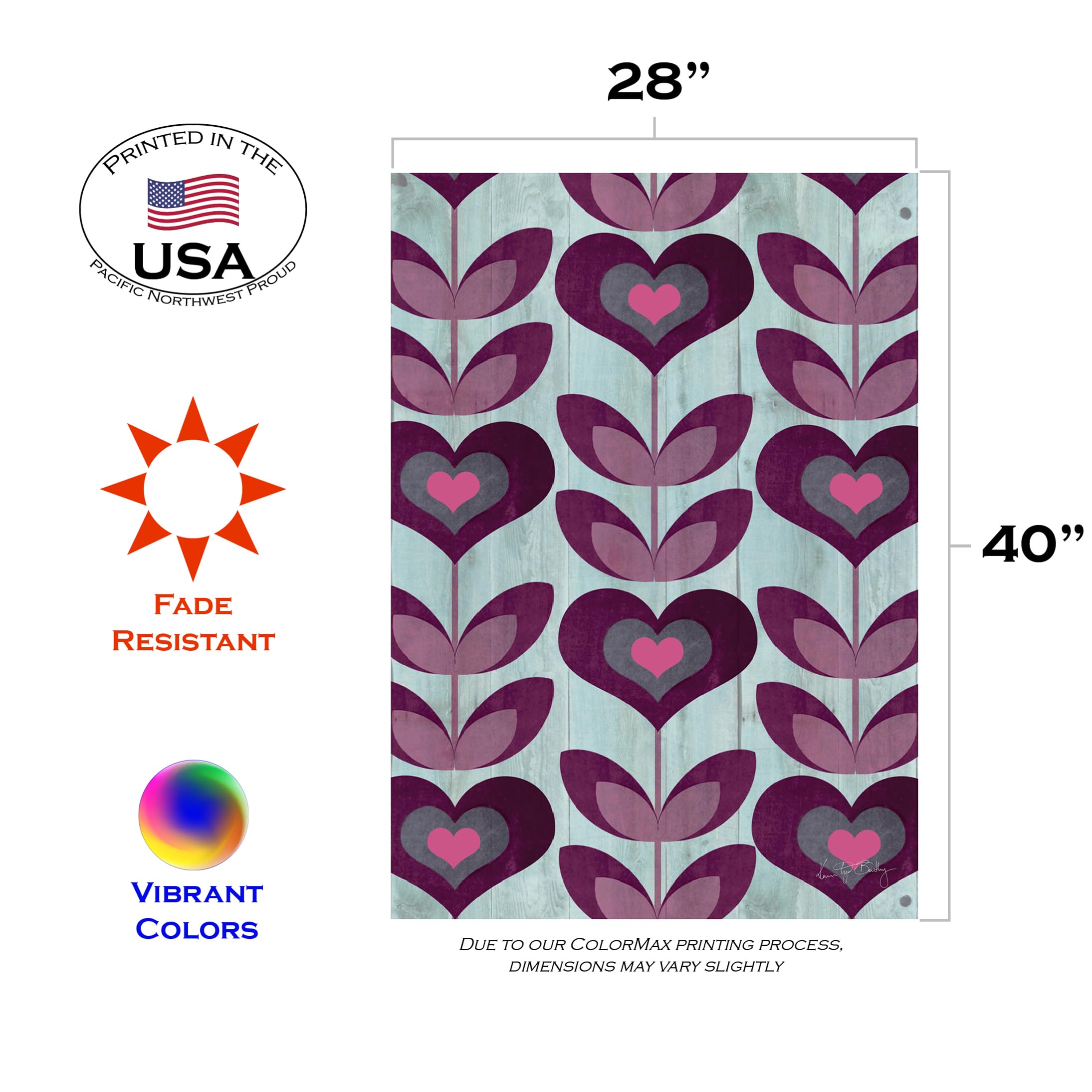 Toland Home Garden 1010826 Double Sided Valentine's Day Garden Flag - 28x40 Inch Outdoor Yard Decoration with Flower Hearts Design | Perfect for Front Porch, Lawn Decor & Seasonal Holiday Displays