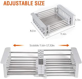 Nirgun Empex Adjustable Stainless Steel Expandable Kitchen Sink Dish Drainer & Rack - Durable Fruit & Vegetable Washing Drying Basket - Space-Saving Sink Organizer Tray for Modern Kitchens