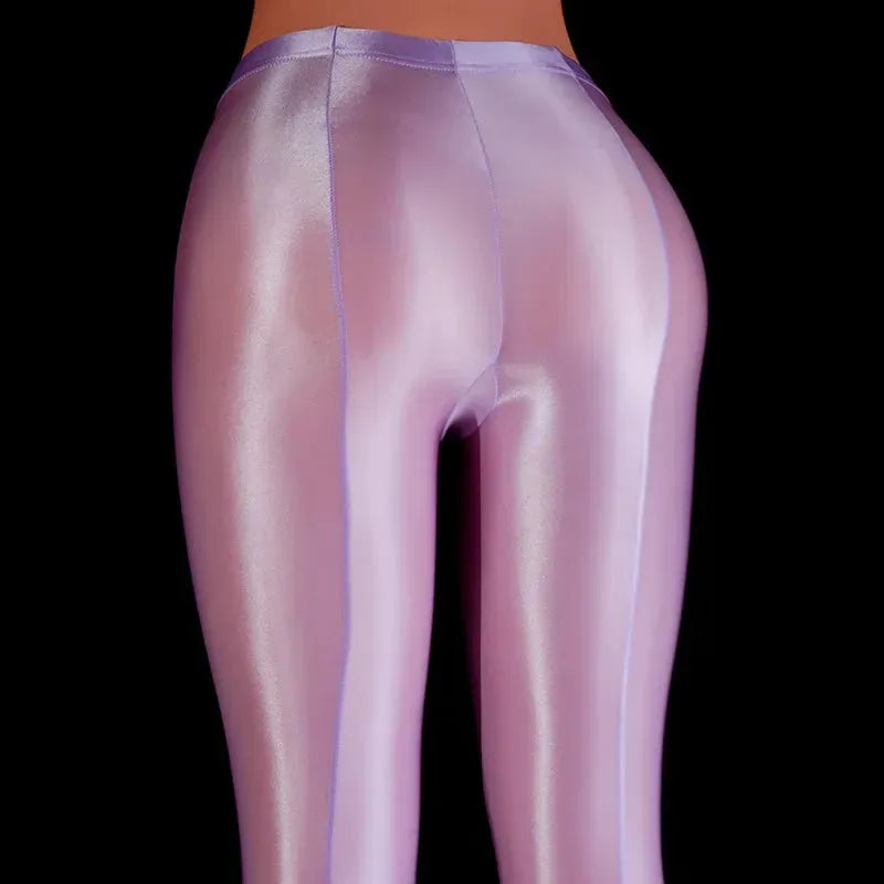 Sexy Women's Transparent Fitness Tights - Shiny Sports Gym Leggings, Satin Glossy Stockings for Dance, Workout & Club Party | High Waisted Yoga Pants for Women | Perfect for Gym, Nightclub & Dance Classes