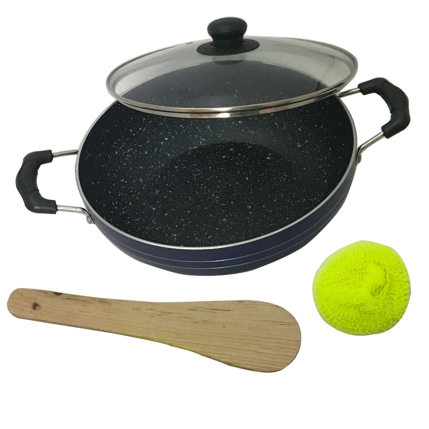 SHRIYA 9.5 Inch Nonstick Kadai Wok Skillet - Deep Fry Pan with Glass Lid, Aluminum Induction Base for All-Purpose Cooking | Perfect for Stir-Frying, Deep Frying & Indian Cuisine