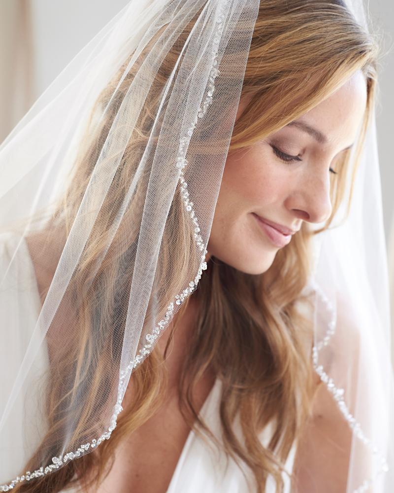 Julia Crystal Beaded Wedding Veil - Elegant Bridal Hair Accessory for Brides, Bridesmaids & Formal Events | Perfect for Church Ceremonies, Photoshoots & Special Occasions