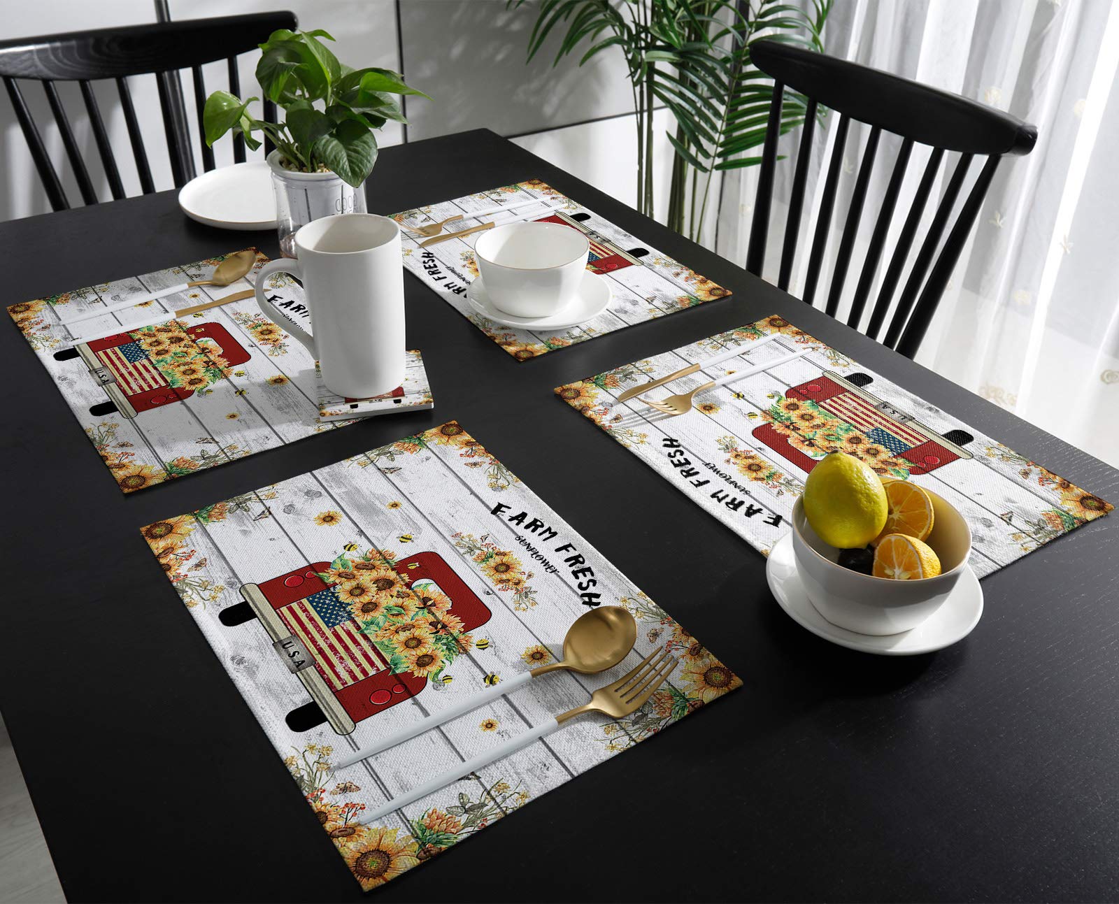 Farm Truck & Sunflower Washable Placemats Set of 6 - 13