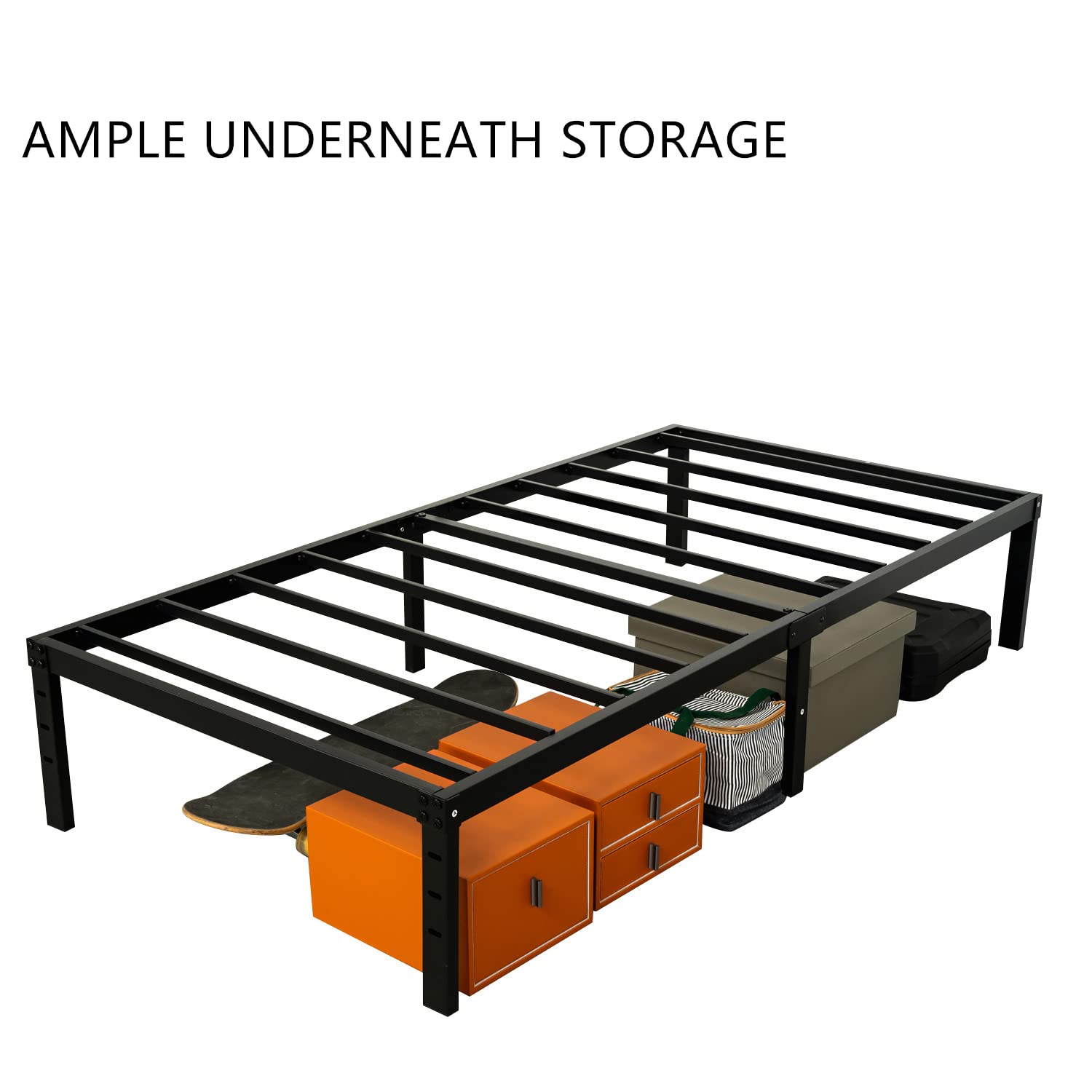 Twin XL Bed Frame - 14 Inch High Metal Platform Bed with Steel Slats, No Box Spring Required, Sturdy & Quiet - Perfect for Dorms, Guest Rooms & Small Spaces