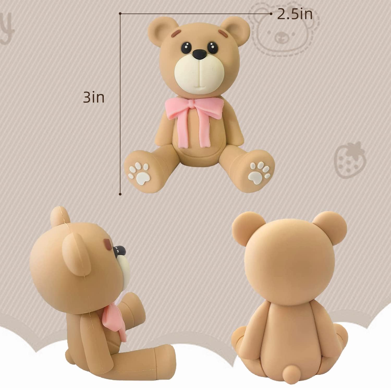 3D Bear Cake Topper - Adorable Pink Bear Cake Decorations for Baby Showers, Birthday Parties, Boys & Girls | Perfect for 1st Birthday, Baby Shower Cakes, Cupcake Toppers & Dessert Decorations