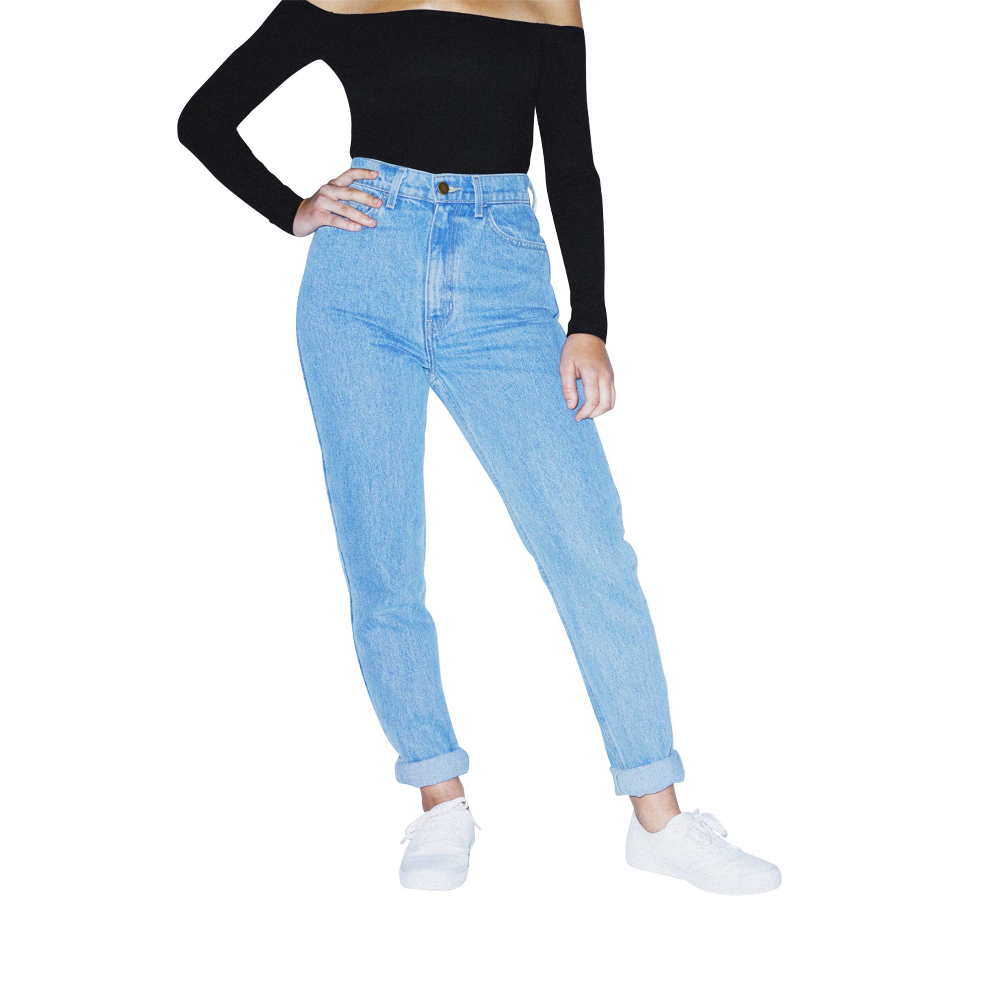 American Apparel Women's High-Waist Stretch Denim Jeans - Comfortable Slim Fit Vintage Style for Casual Wear & Everyday Outfits