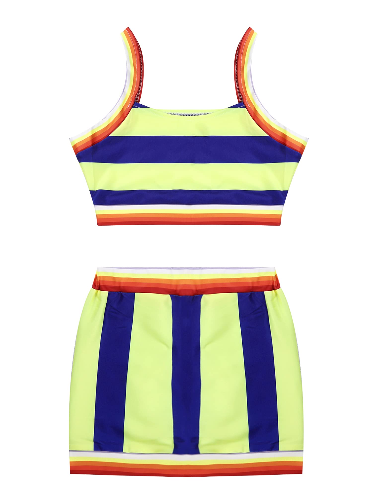Freebily Women's Summer Color Block Two Piece Outfits - Crop Top and Mini Skirt Set | Beachwear, Vacation Outfits, Casual Street Style