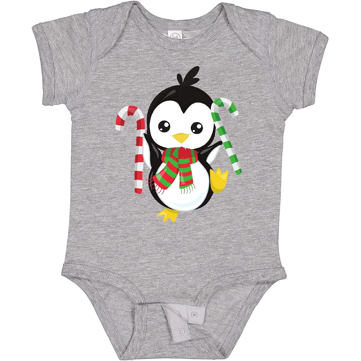 Inktastic Christmas Penguin Baby Bodysuit - Cute Penguin with Scarf & Candy Cane Design - Holiday Outfit for Infants & Toddlers | Perfect for Christmas Photos, Family Gatherings & Winter Celebrations