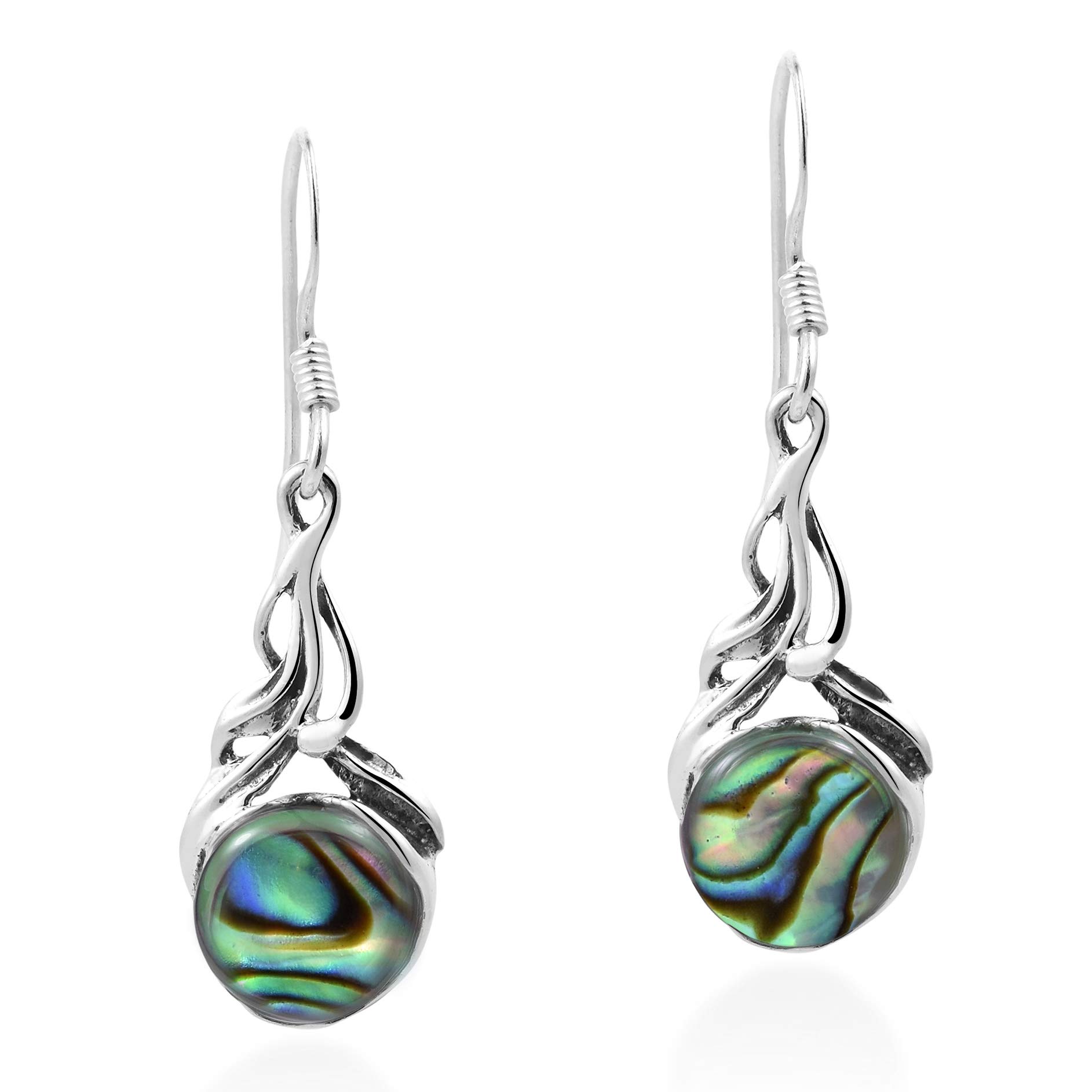 AeraVida .925 Sterling Silver Rainbow Abalone Shell Dangle Earrings for Women | Natural Shell Jewelry | Elegant Boho Chic Earrings for Parties, Weddings & Everyday Wear