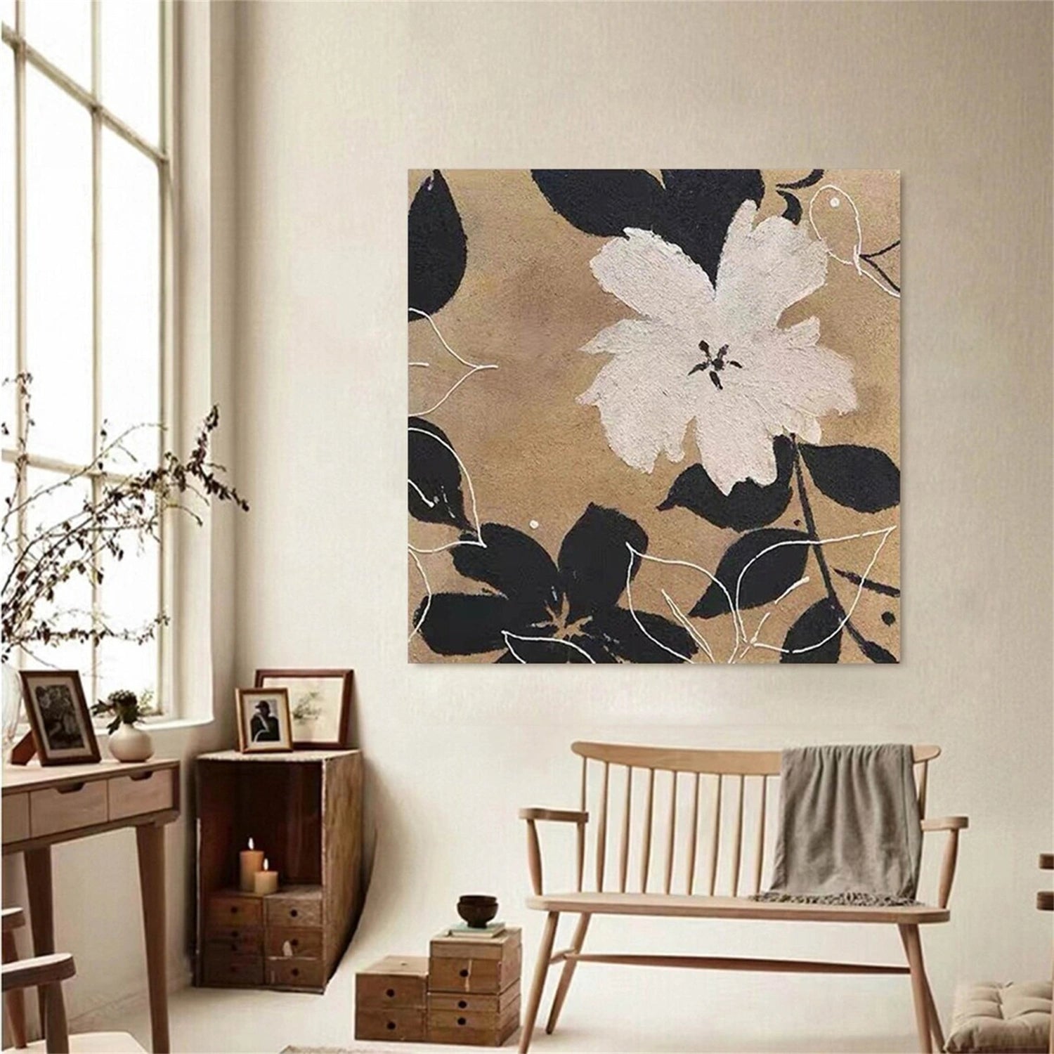 Flower and Tree Painting #FT158 - Handmade Canvas Wall Art for Home & Office Decor - Perfect for Living Room, Bedroom, or Gift