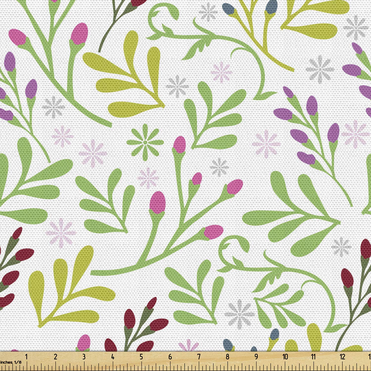 Ambesonne Botanical Fabric by The Yard - Gardening Leaves and Blossoms Floral Print Decorative Upholstery Fabric for Sofa, Curtains, Pillows - 10 Yards Fern Green Burgundy Pink - Perfect for DIY Home Decor, Sewing Projects, and Crafting