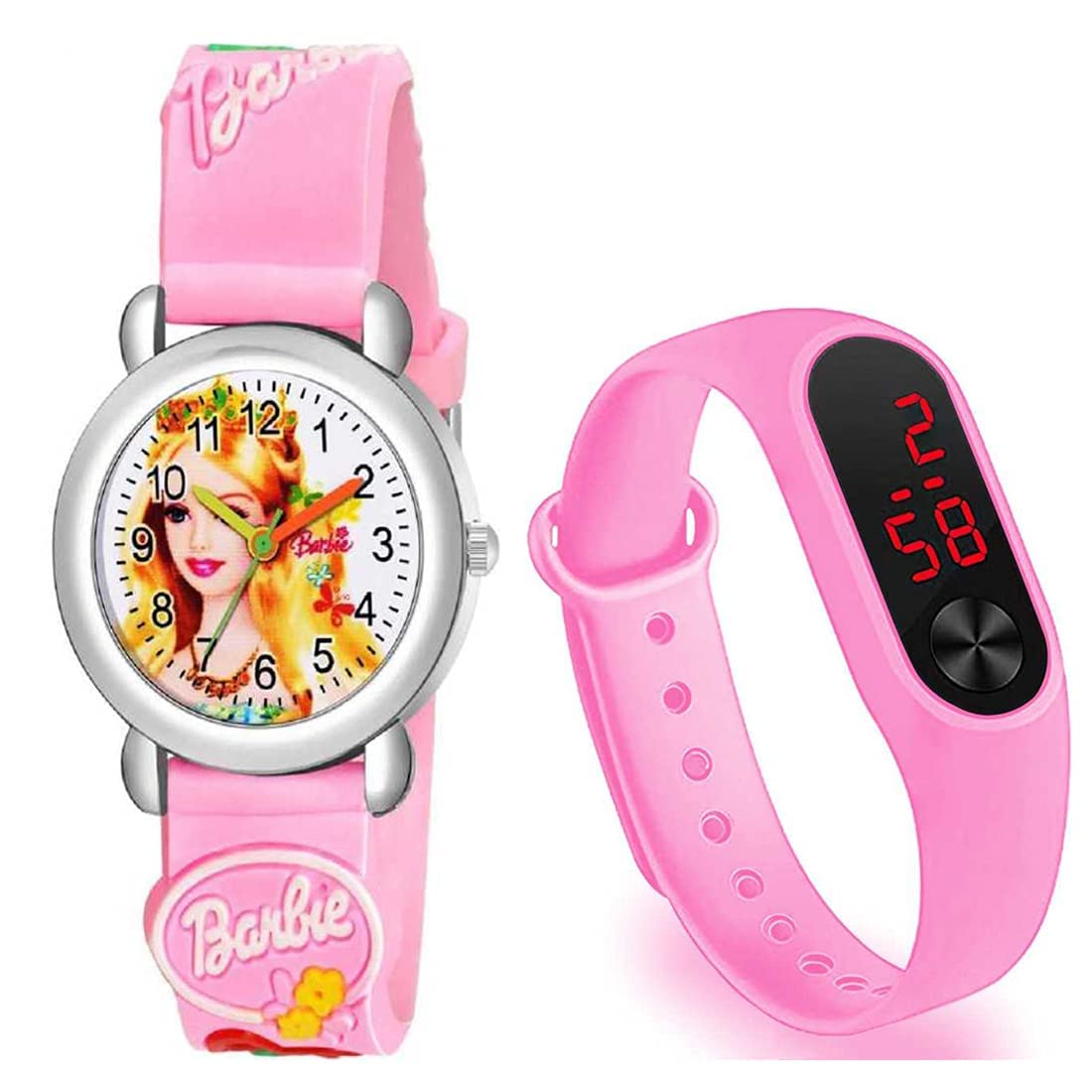 Rozti White Dial Barbie & Pink M2 Combo Love Watch - Analog Girls Wristwatch for Kids (Pink) | Perfect Gift for Birthday, Christmas & Special Occasions