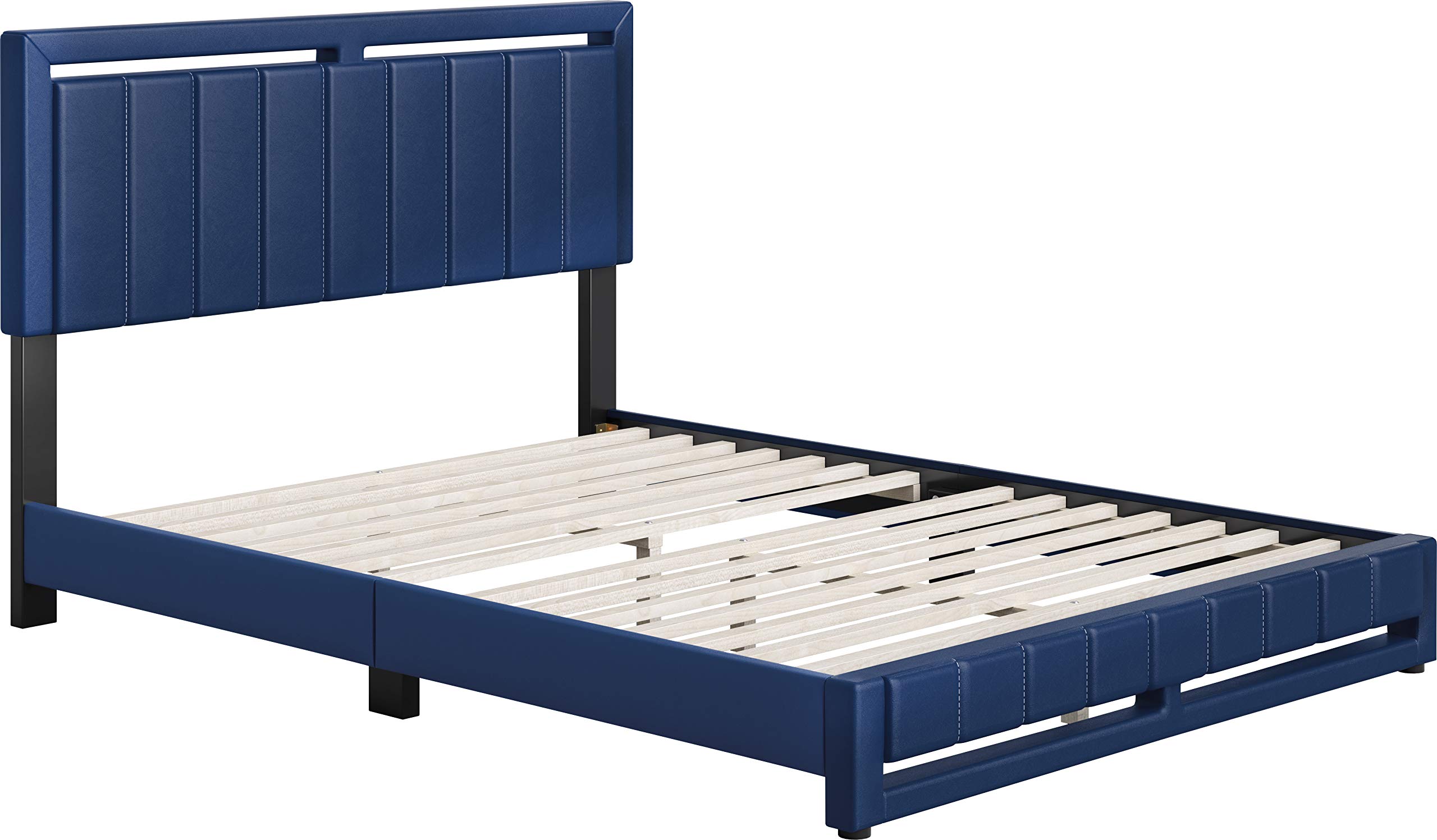Boyd Sleep Beaumont Upholstered Queen Platform Bed with Headboard - Black Faux Leather - 14 Wood Slat Support Mattress Foundation (No Box Spring Needed) for Bedroom, Guest Room & Master Suite